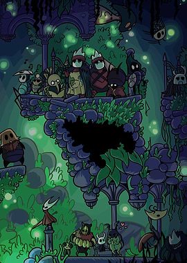 Hollow Knight characters gathering illustration