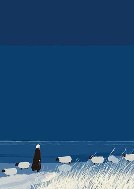 Shepherdess and Sheep by the Sea