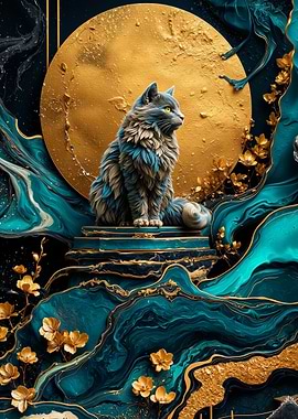 Teal and Gold Cat