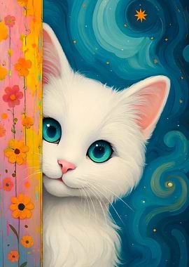 Cute White Cat with Blue Eyes