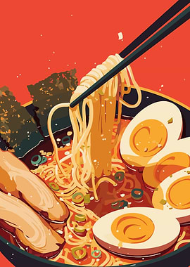 Japanese Ramen Bowl Food Art Illustration
