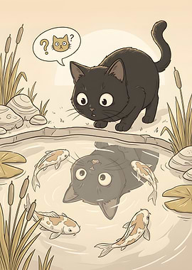 Curious Cat and Koi Pond