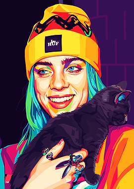 Billie Eilish with Cat Pop Art