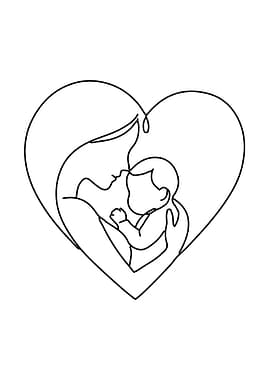 Mother and Child Heart Line Art