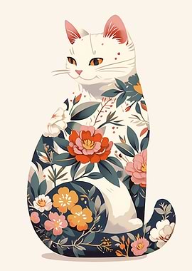 Floral Cat Illustration