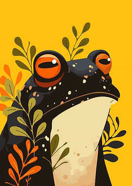 Cute Tropical Frog Minimalist Art Illustration