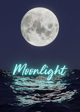 Moonlight over the ocean at night