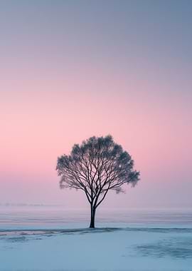 Solitary Tree in Winter Landscape