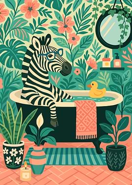 Zebra in Bathtub with Rubber Duck