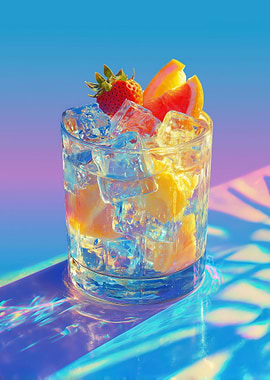Refreshing Fruit Cocktail with Ice Cubes