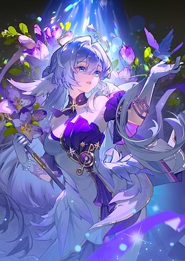 Girl with Flowers and Bird