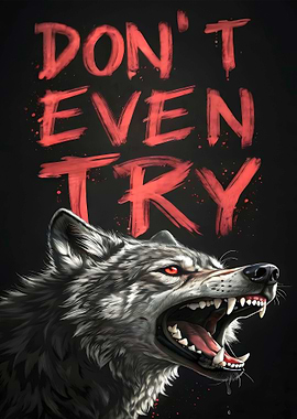 Aggressive Wolf with Warning Text