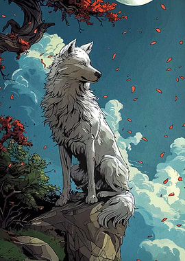 White Wolf on Cliff Edge