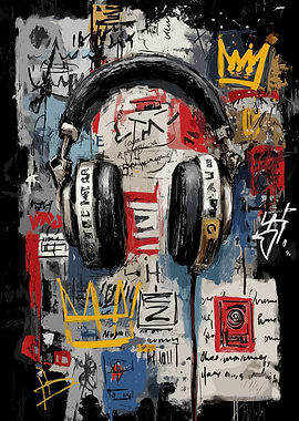 Headphones with Graffiti Art Background