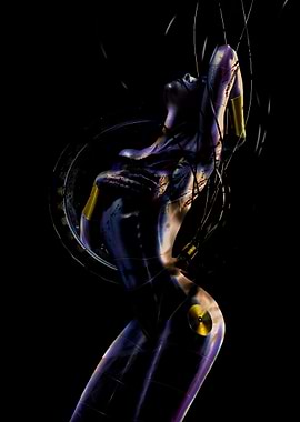 Cybernetic Woman in Dark Abstract Art
