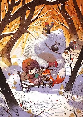 Winter Forest Friends Reading Together