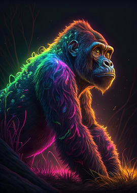 Neon Gorilla Portrait