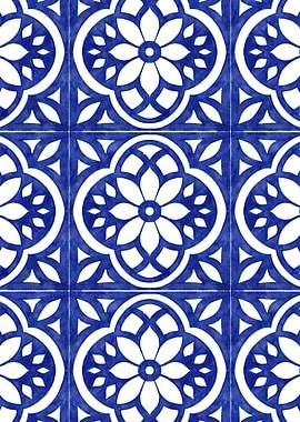 Blue and White Floral Tile Pattern
