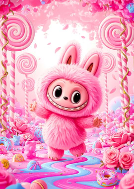 Pink Furry Bunny in Candy Land