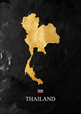 Thailand Map Art on Dark Background