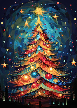 Colorful Christmas Tree Pixel Art