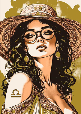 Libra Woman with Hat and Glasses