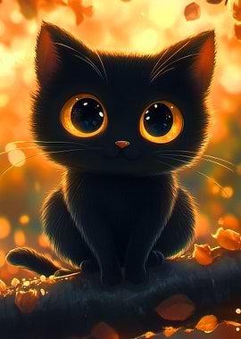 Cute Black Cat with Big Eyes