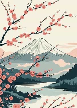 Mount Fuji Cherry Blossoms Asian Landscape