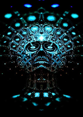 Abstract Face with Blue Light