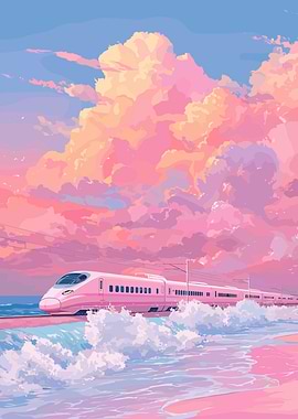 Pink Train by the Sea