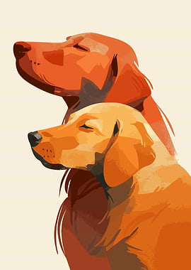 Two Golden Retrievers Portrait Minimalist Art