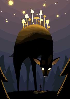 Mystical Deer with Mushrooms Digital Art