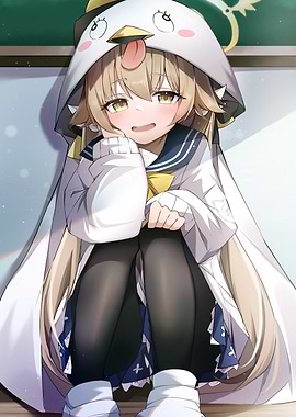 Anime Girl in Penguin Hoodie