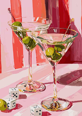 Martinis and Dice Still Life Painting