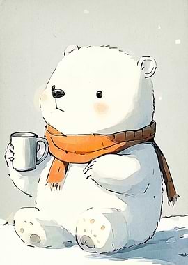 Cute Polar Bear with Coffee