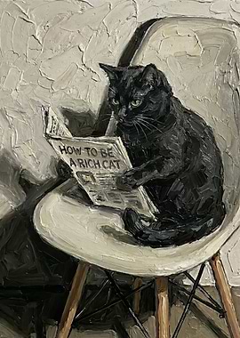 Black Cat Reading Newspaper Painting