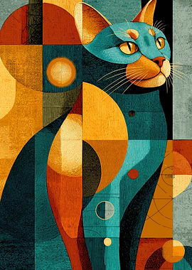Abstract Geometric Cat Portrait