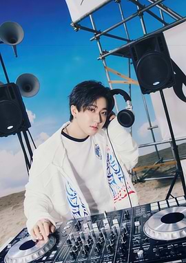 DJ with Headphones and Mixing Console