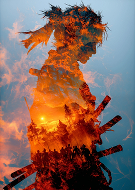 Fiery Samurai Silhouette