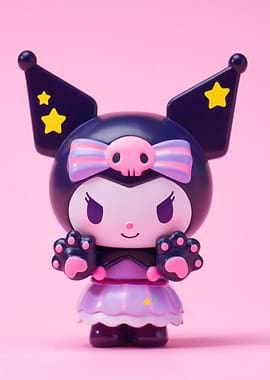 Kuromi Figurine on Pink Background