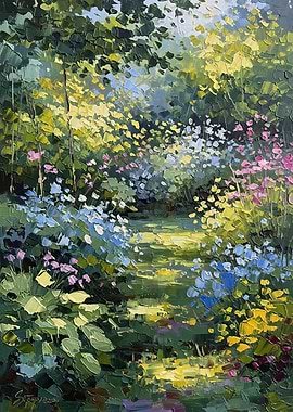 Impressionistic Garden Path Oil Painting