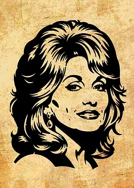 Dolly Parton Portrait Black and Beige