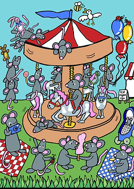 Cartoon Mice on the FunFair Carousel