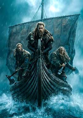 Vikings on a Stormy Sea Voyage