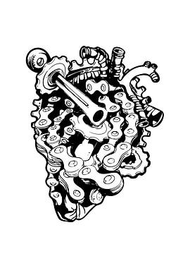 Mechanical Heart Black and White Art