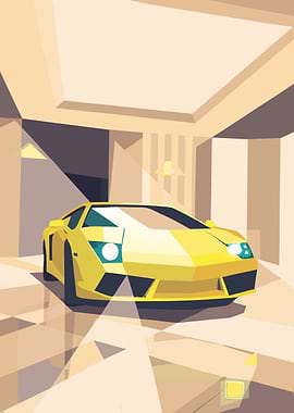 Yellow Car in Garage Digital Art