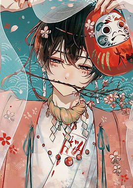 Anime Boy with Daruma Mask