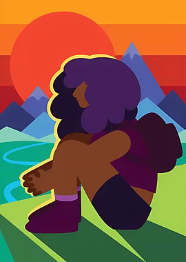 Contemplative Figure in Mountain Landscape