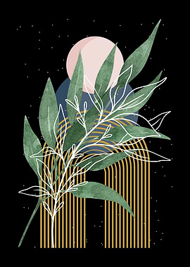 Botanical Abstract Art with Geometric Elements