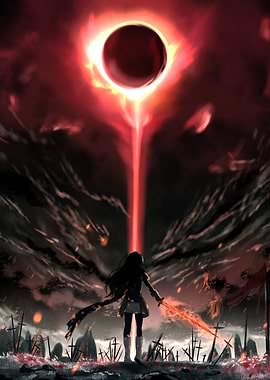 Anime Girl with Fiery Sword